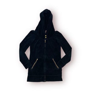 Vintage Juicy Couture Black Velour Zip Up Hoodie Y2K Early 2000s Size Petite