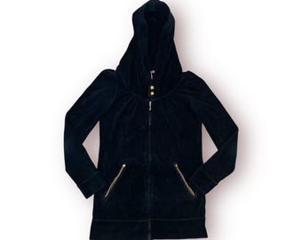 トップス 00s ABAHOUSE archive velour hoodie y2k Vintage Juicy Couture Black Velour Zip up Hoodie Y2K Early