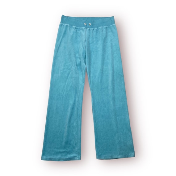 Vintage Bebe Blue Velour Track Pants W Rhinestone Spell Out