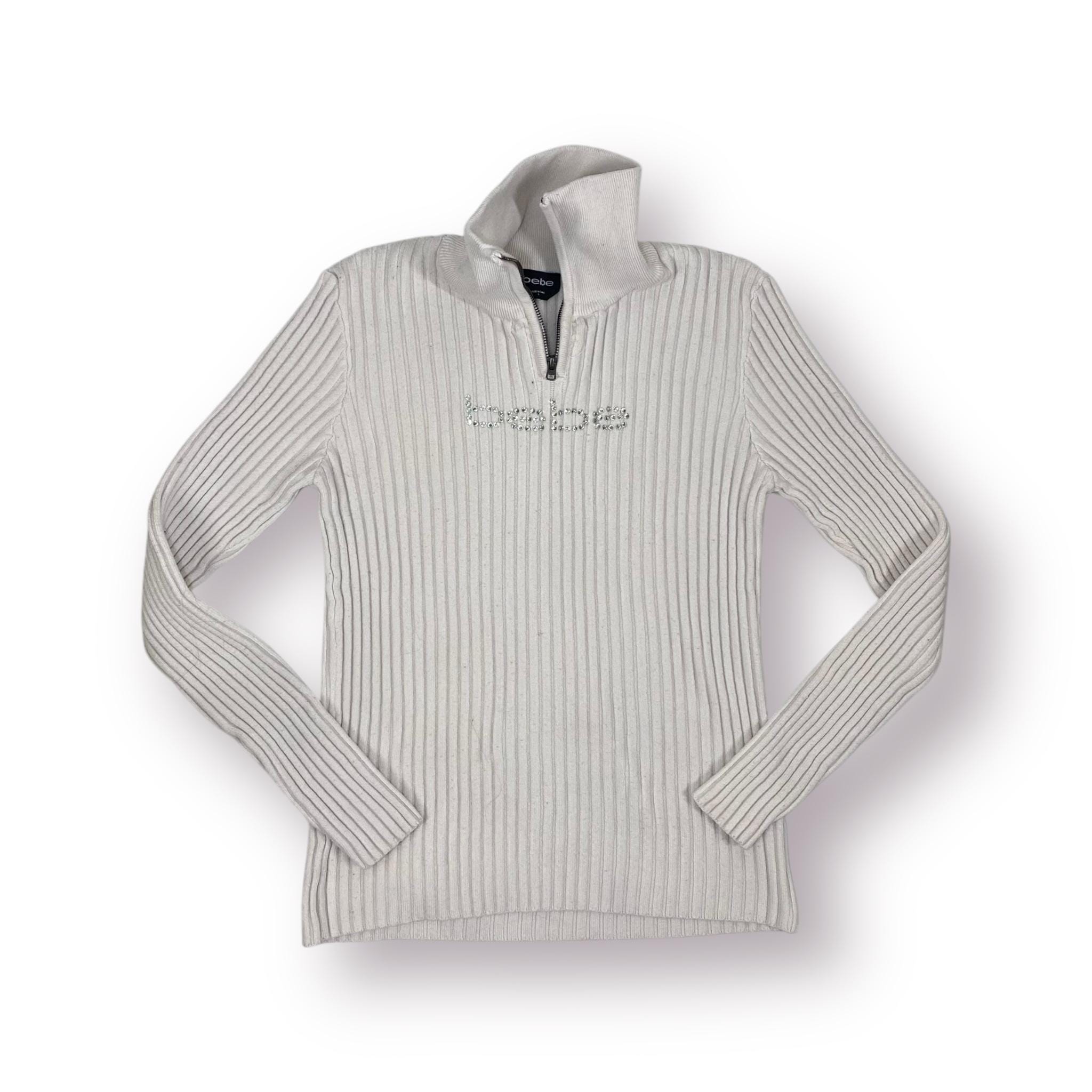 Vintage Bebe Ribbed Quarter Zip Sweater Y2K Early 2000s Size