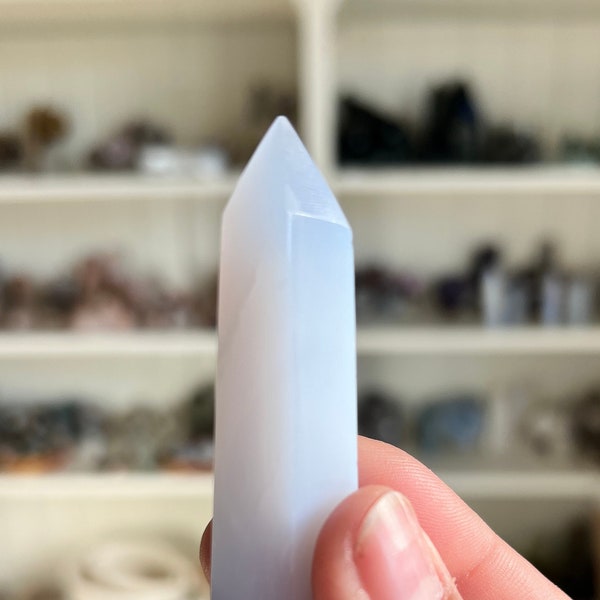 Pretty Blue Chalcedony Tower 2 1/2 inches tall with slight lean and tiny chip in tip. *Discounted*
