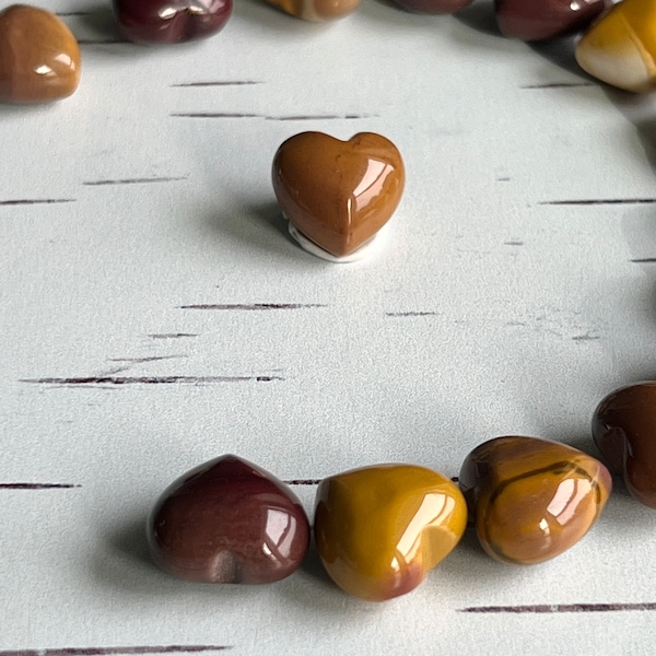 1 (one) Adorable Mini Heart 15mm hand carved crystals in 5 varieties: Rose Quartz, Moss Agate, Blue Goldstone, Mookaite, and Fluorite