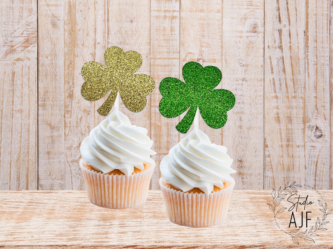 Glitter Shamrock Cupcake Toppers, Cake Topper, Party, Birthday, Irish, St. Patrick's Day, Saint