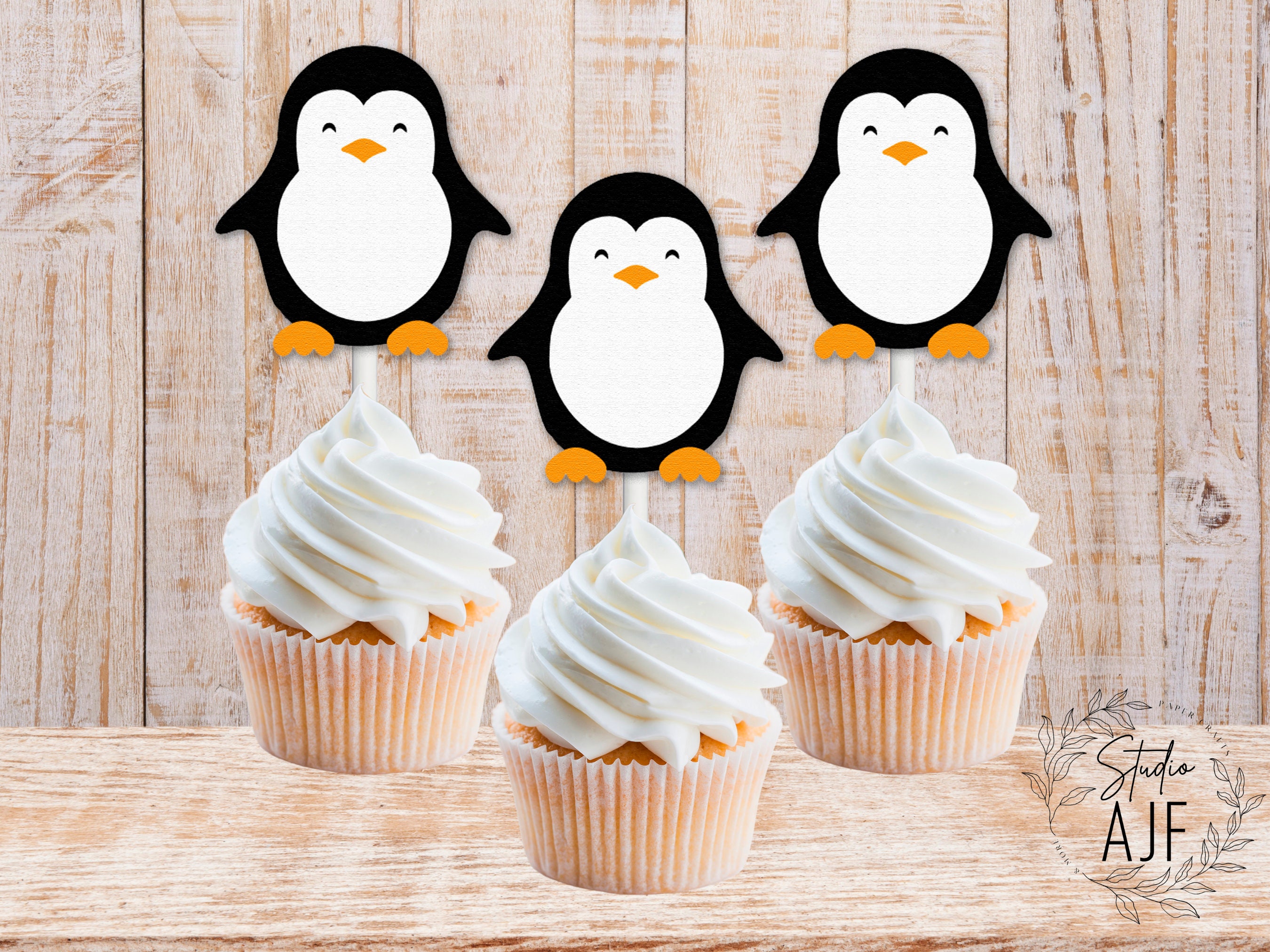 Penguin Cupcake Toppers, Birthday, Party, Kids, Boy, Girl, Decorations ...