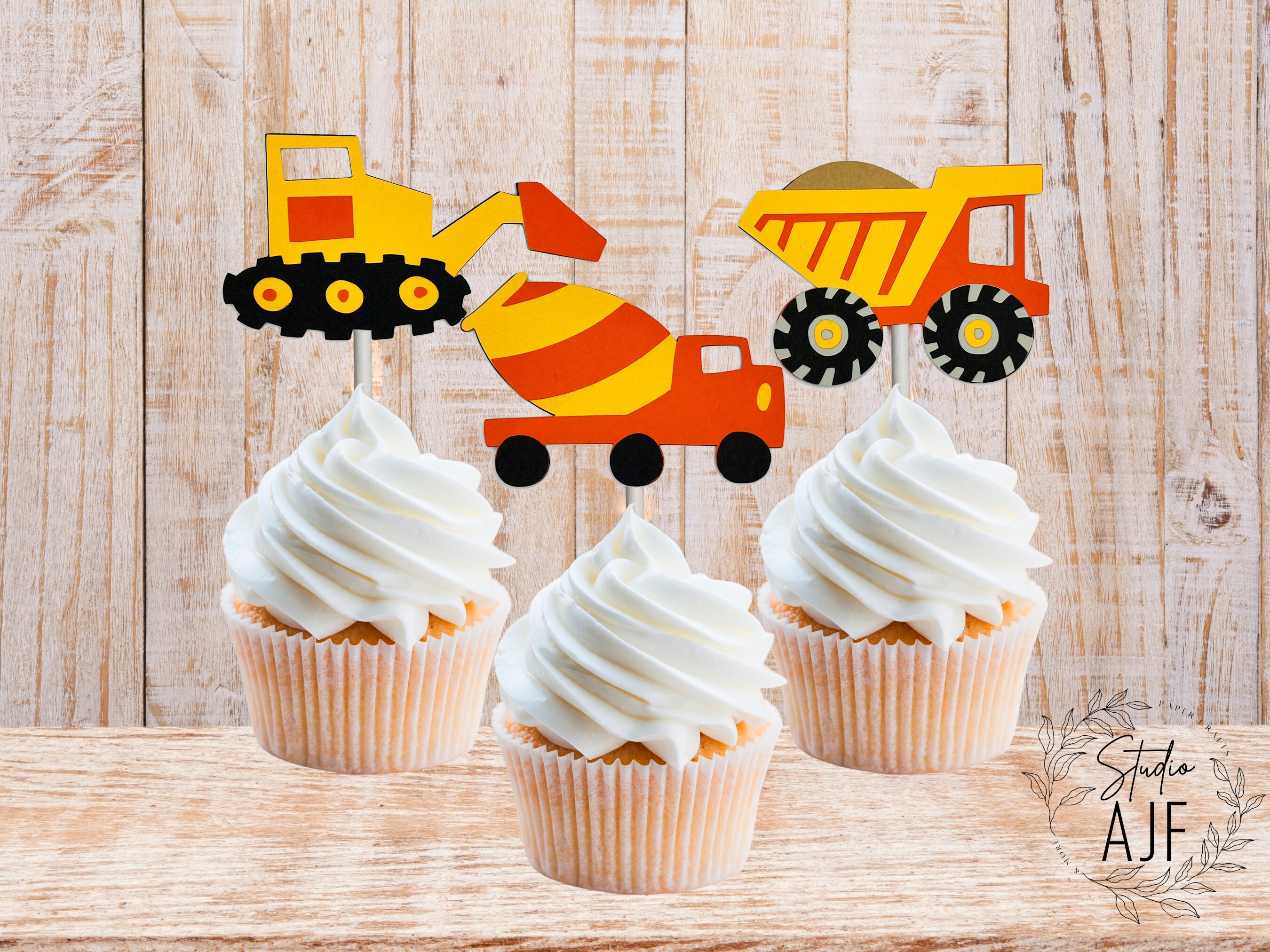 Construction Truck Cupcake Toppers Birthday Decor Party Etsy
