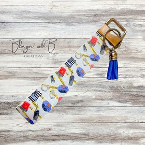 Police | Law Enforcement | Thin Blue Line | First Responder | Faux Leather | Key Fob | Key Chain