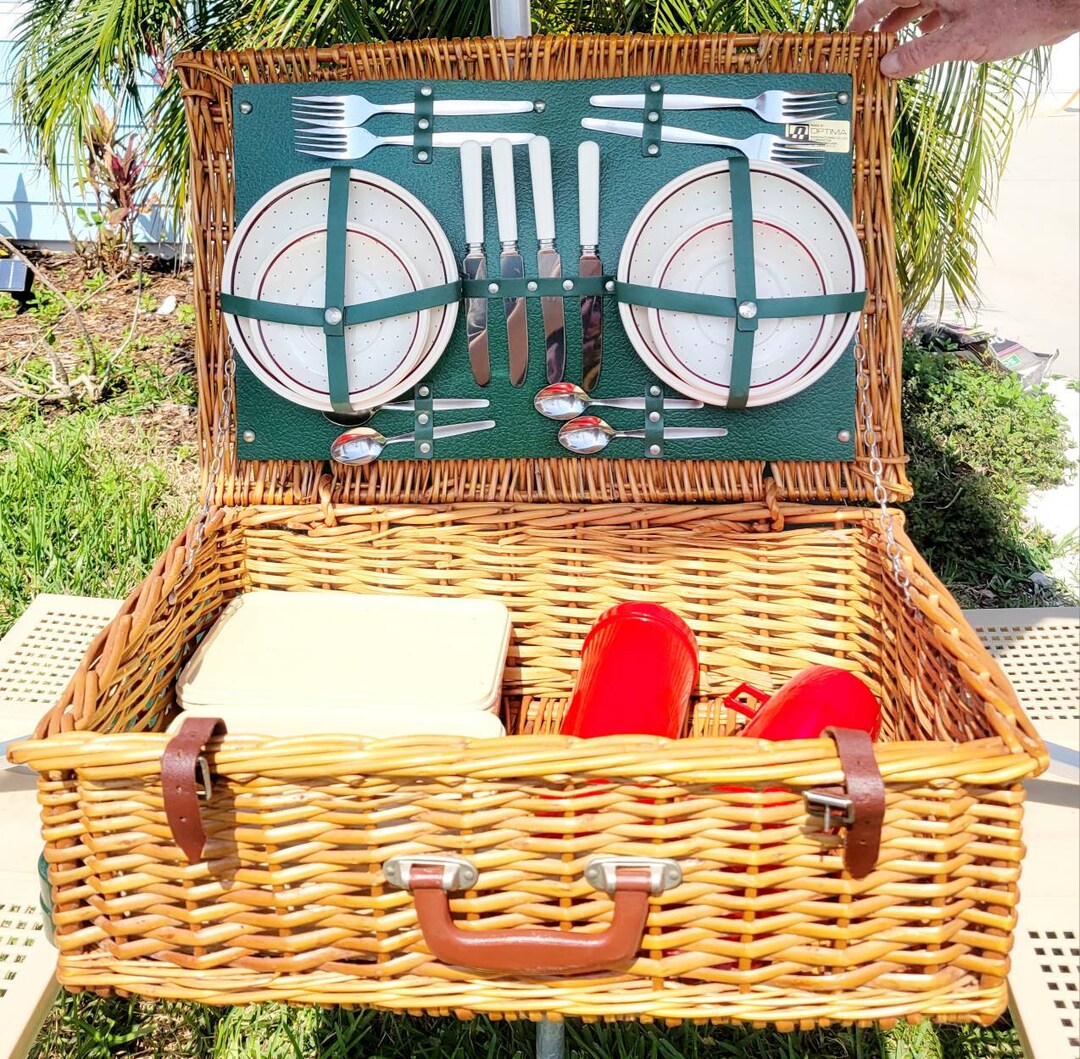 Vintage Picnic Basket Set for 4 Made by Optima England Etsy