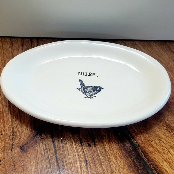M-Stamped Exclusive Rae Dunn "chirp" oval plate **Rare**