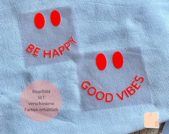 SET "happy vibes" | Plotterafbeelding | T-shirtprint | wees blij | goede sfeer | Flexfilm | sollicitatie