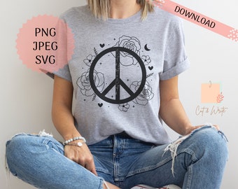 Digital file "PeaceFlowers"|SVG|Plotter file|PNG|Silhoutte|Cricut