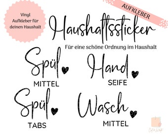 Aufkleber "Haushalt" | Spülmittel | Handseife | Waschmittel | Spültabs | Shampoo | Duschgel | individuelle Aufkleber