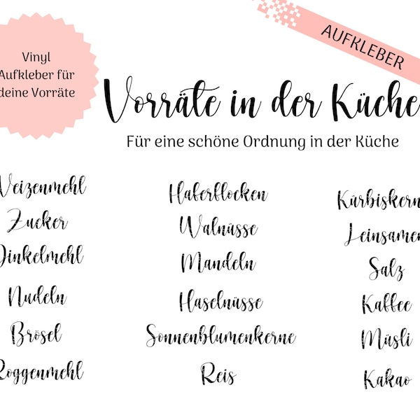 Aufkleber "Vorräte Küche"