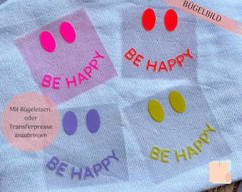 Imagen termoadhesiva “sé feliz” o “buena onda”| Imagen del trazador | Estampado de camiseta | ser feliz | buenas vibraciones | Película flexible | solicitud