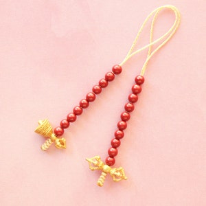 Red Cinnabar Mala Counters: Gold-Plated Bell & Dorje, Tibetan Prayer Beads