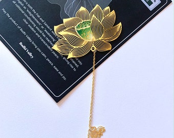 Elegant Brass Metal Gold Lotus Bookmark | Unique Gift For Book Lover, Reader, Writer, Teacher and Student