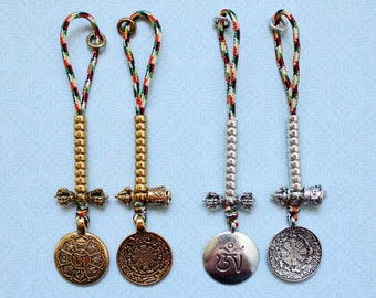 Tibetan Buddhism 5 Color Cord Astrological Zodiac Plate Copper Mala Counters | Gold or Silver | For Meditator, Buddhist Prayer