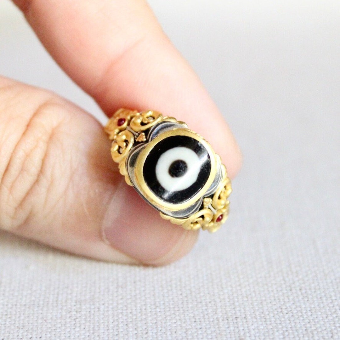 ONE OF A KIND Antique Tibetan Dzi Bead Ring: S925 Silver