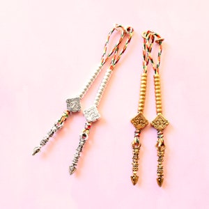 Tibetan Copper Mala Counters: Cintamani, Vajra, 5 Color Cord