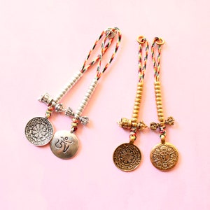 Tibetan Copper Mala Counters: Astrological Zodiac, 5 Color Cord