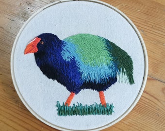 Takahe, New Zealand Bird Embroidery, Endangered Bird Art, Bird Lover Gift