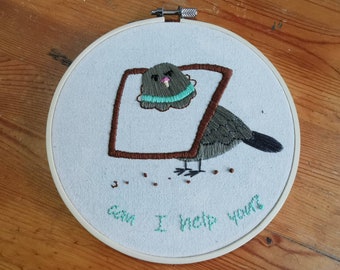 Can I Help You? Hand Embroidery, Funny Pigeon Art, Sassy Gift