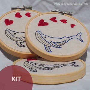 Whale Hearts, Beginner Embroidery Kit, Craft Kit, Beginner Friendly, DIY Craft, Starter embroider kit, dolphin ocean colorful gift image 3