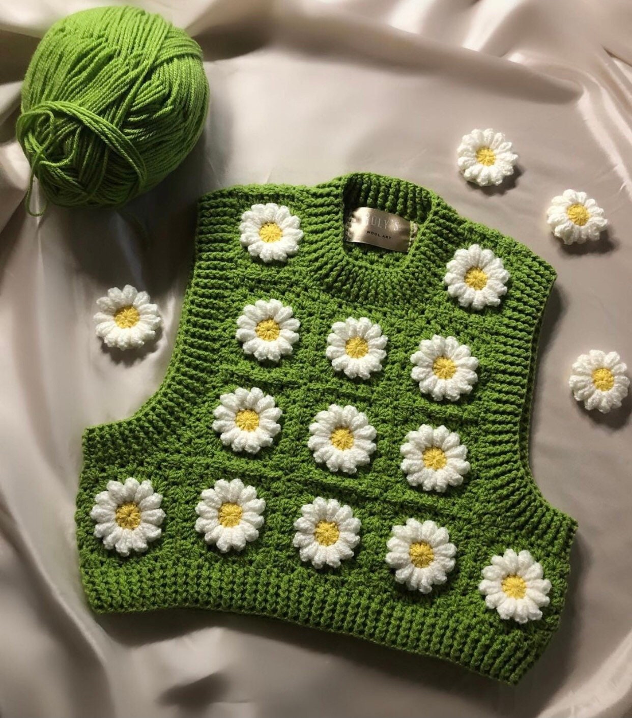 Floral Vest Green | Crochet Vest | Crochet Vest | Crochet