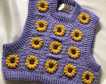 Sunflower Vest | Handmade Sunflower Vest | Crochet Vest | Crochet crop top