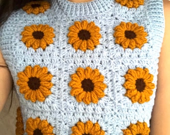 Crochet crop top | HANDMADE |Sunflower Vest | Sunflower Vest | Crochet Vest | crochet vest