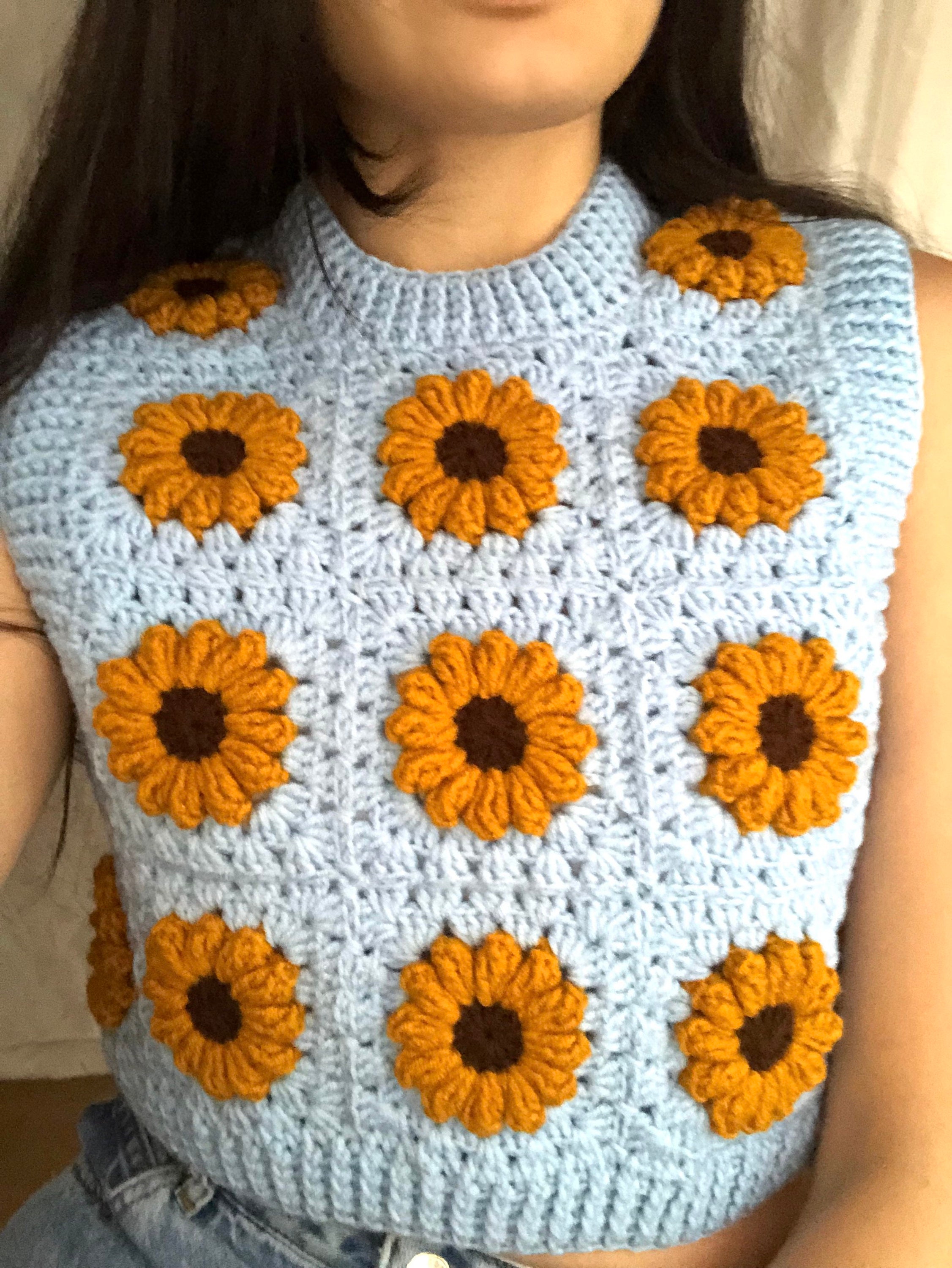 Crochet Crop Top | HANDMADE |sunflower Vest | Sunflower Vest