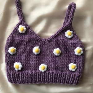 Knitted top with flowers | knitted top | daisy top| handmade flower top | Gift | Croped Handmade Flower Top Chunky Top