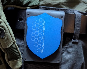 Cartera táctica para placa policial de fibra de carbono y cuero, edición Shield