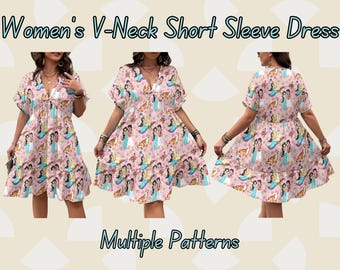 Disney Inspired V-Neck A-Line Dress | Lightweight Summer Vacation Dress | Casual Everyday Short Sleeve Disney Dress