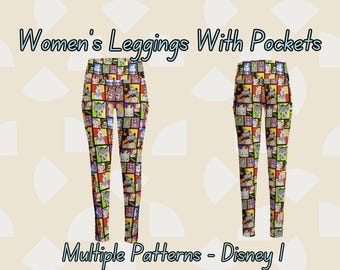 Disney Women's Leggings, Side Pocket, All Over Print