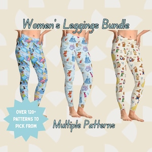 Disney 3 Pack Women’s Leggings Bundle – Choose Your Own Patterns, Skinny Fit, Brushed Suede, Casual & Athleisure Set