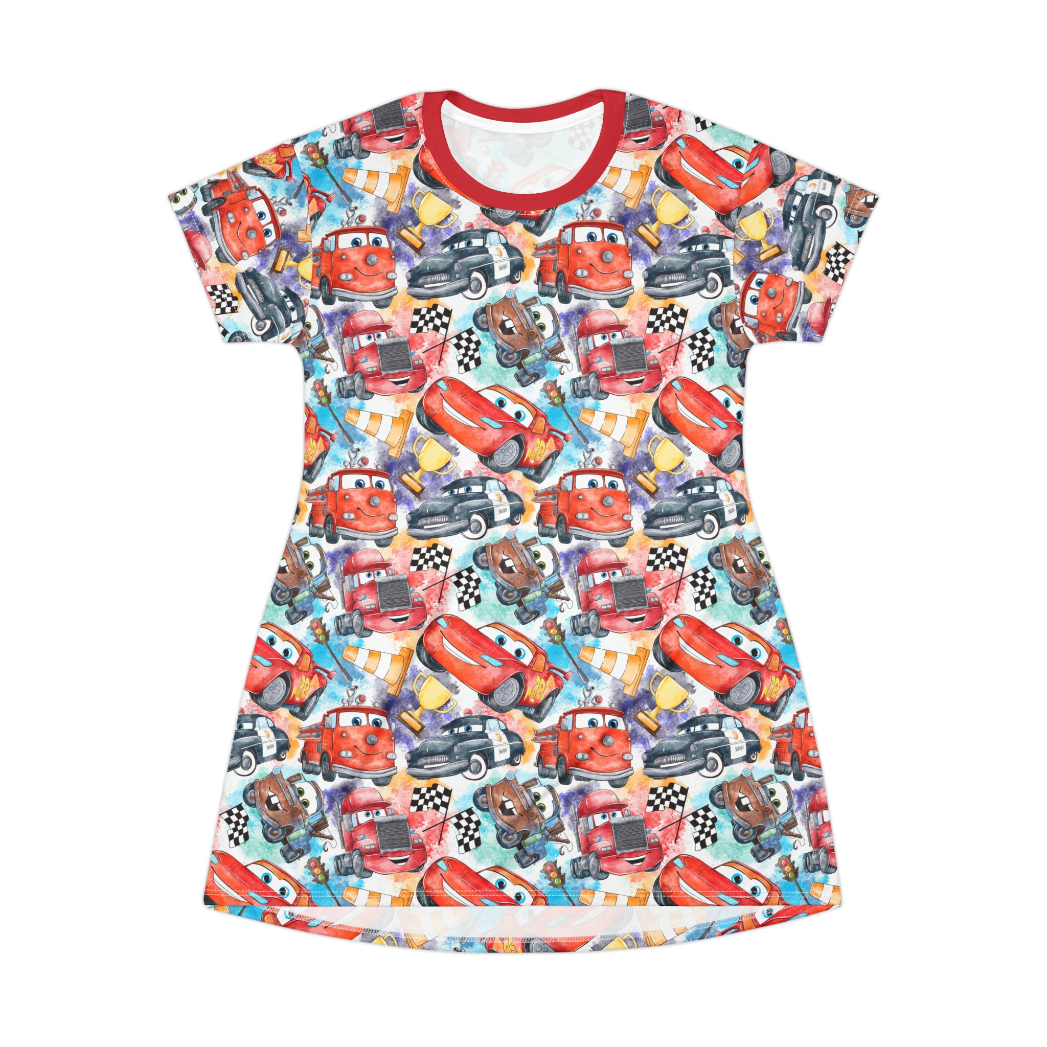 Cars Disney T-Shirt Dress, Cartoon Women's T-Shirt Dress