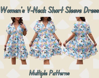 Disney Inspired V-Neck A-Line Dress | Lightweight Summer Vacation Dress | Casual Everyday Short Sleeve Disney Dress