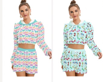 Disney Women’s 2 Piece Micro Fleece Hoodie and Shorts Set – Cozy Loungewear, Crop Hoodie and Drawstring Shorts