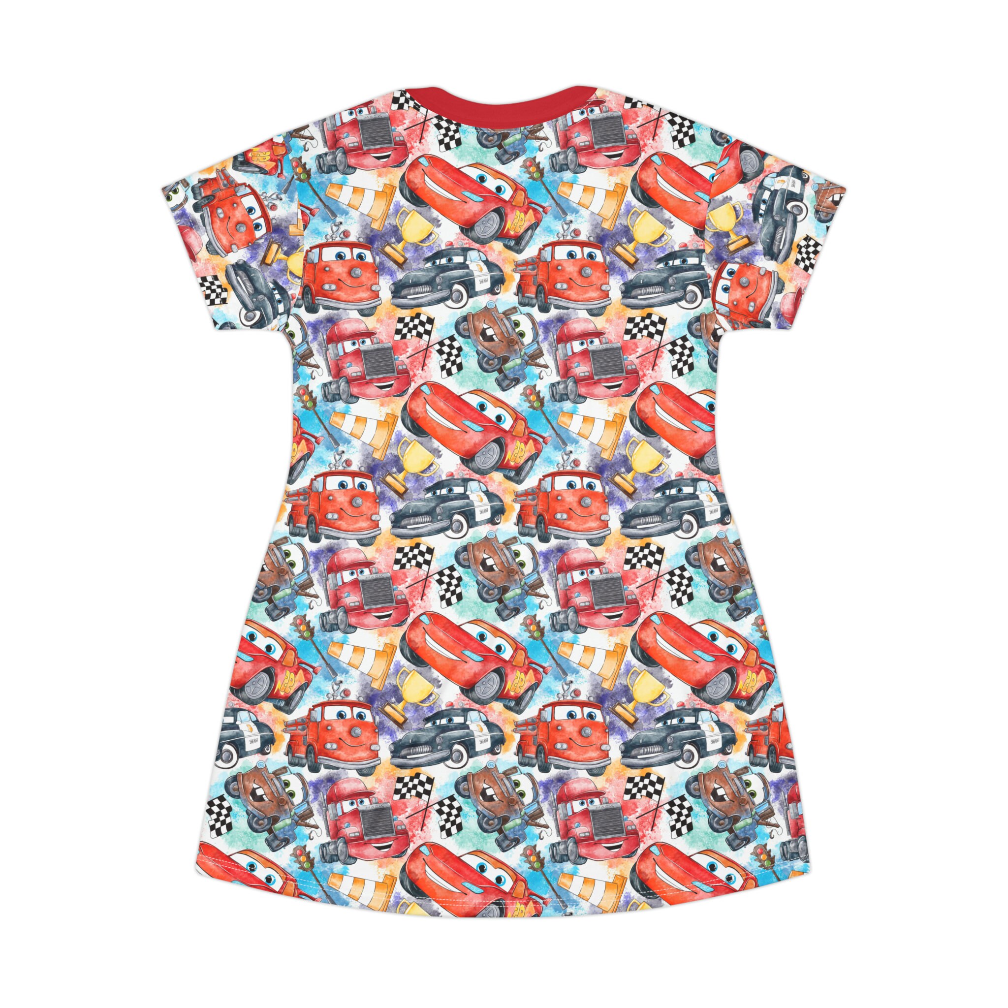 Cars Disney T-Shirt Dress, Cartoon Women's T-Shirt Dress
