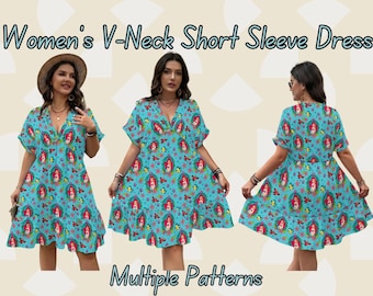 Disney Inspired V-Neck A-Line Dress | Lightweight Summer Vacation Dress | Casual Everyday Short Sleeve Disney Dress