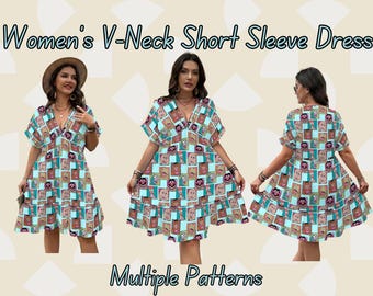Disney Inspired V-Neck A-Line Dress | Lightweight Summer Vacation Dress | Casual Everyday Short Sleeve Disney Dress