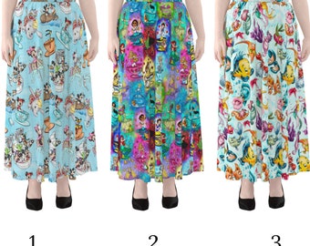 Characters All-Over Print Women's Maxi Chiffon Skirts With Lining