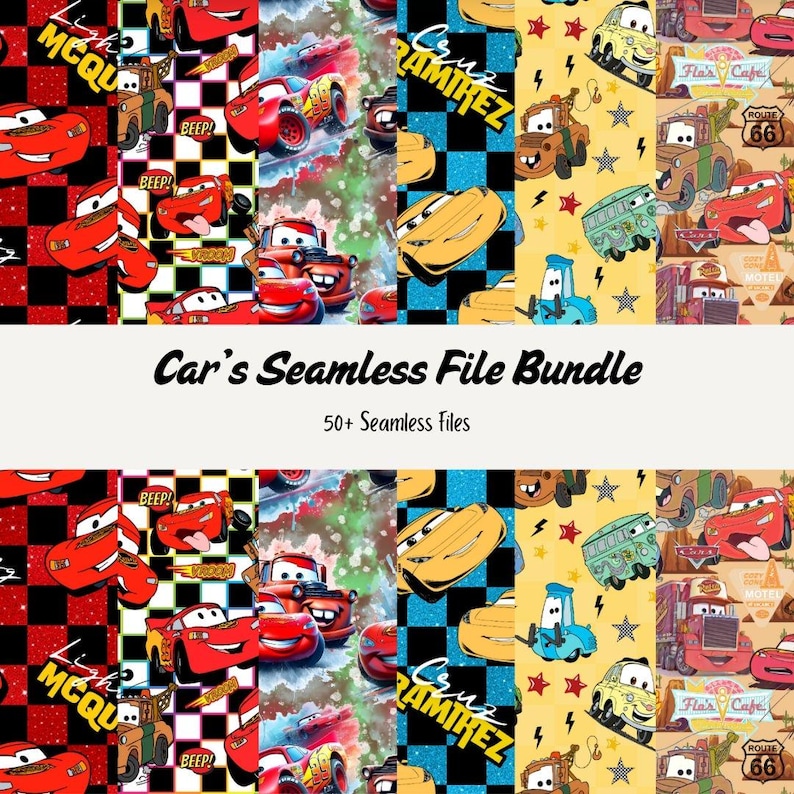 Cars Pixar Pattern Cars Seamless Files Bundle - Etsy