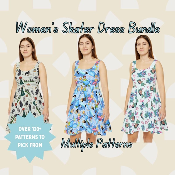 Disney 3 Pack Womens Skater Dress Bundle Custom 3 Piece Set, Stretchy Mid-Length Dresses, Casual to Party Outfits Disney 3 Pack Womens Skater Dress Bundle Custom 3 Piece Set, Stretchy Mid-Length Dresses, Casual to Party Outfits