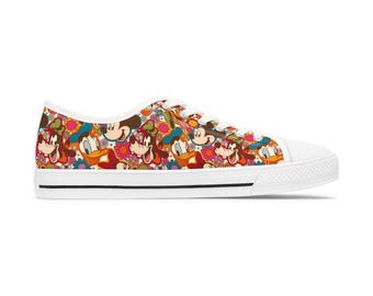 Mickey & Friends Floral Women's Low Top Sneakers, Colorful Disney Design, Runs Large