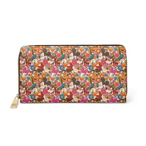Portefeuille floral à fermeture éclair Mickey et ses amis