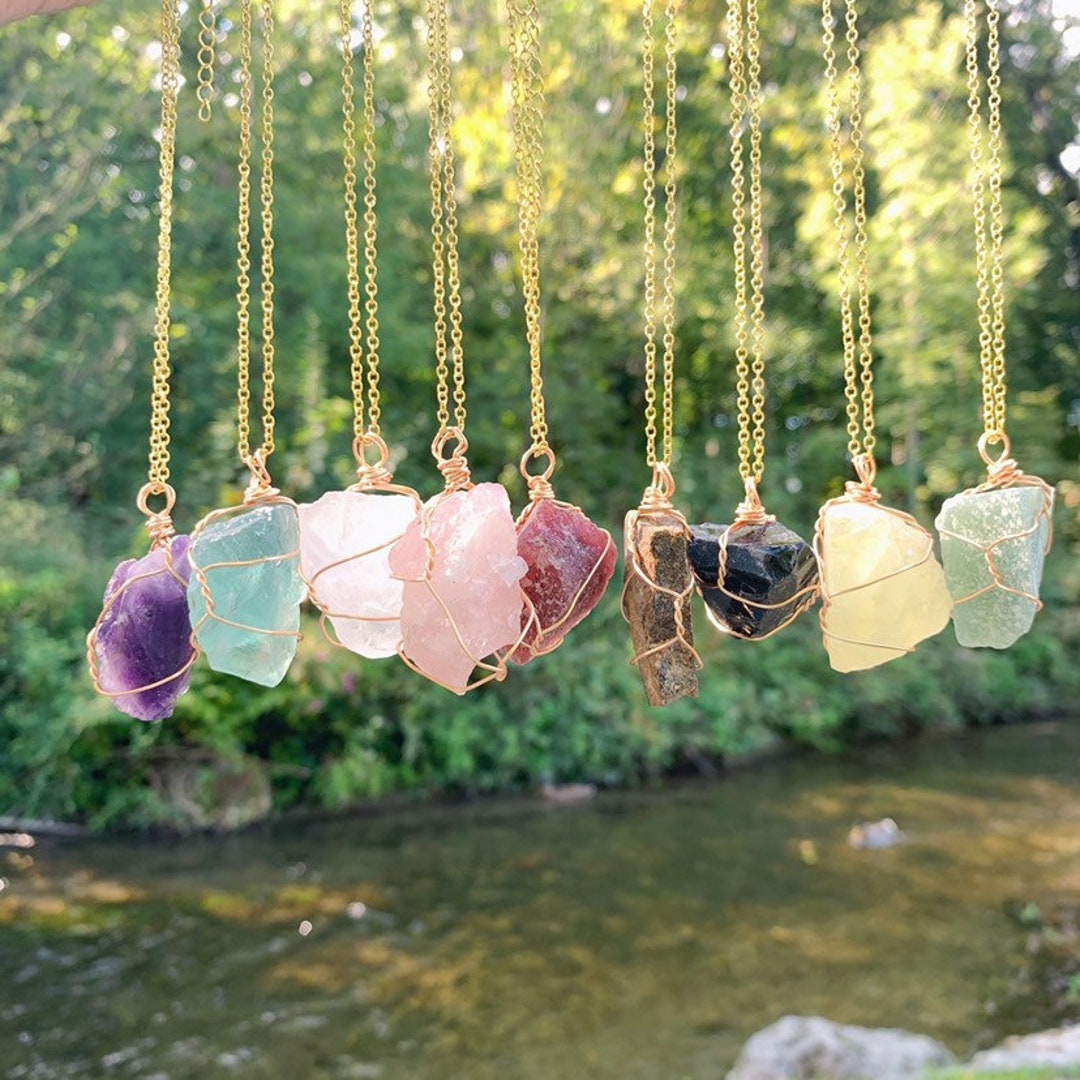 Gemstone Necklace,raw Crystal Necklace,wire Wrapped Crystal Necklace