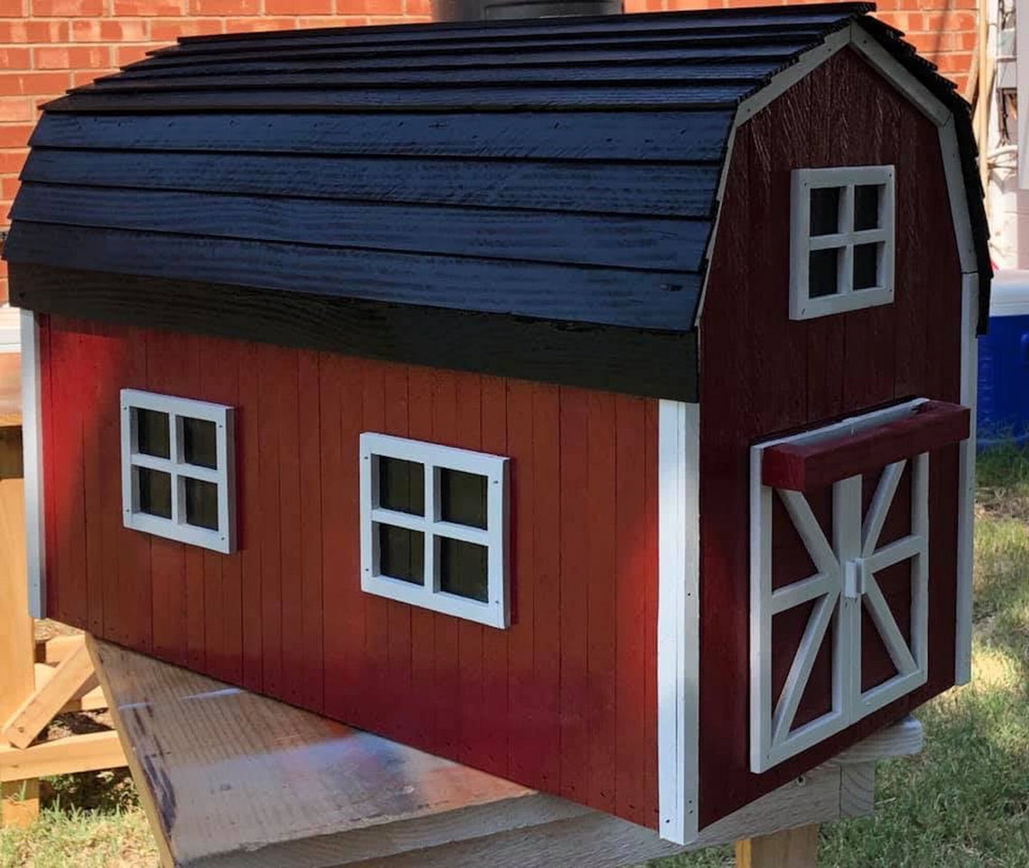 Wood Red Barn Mailbox Barn Mailbox Farm XL Mailbox Wooden Etsy
