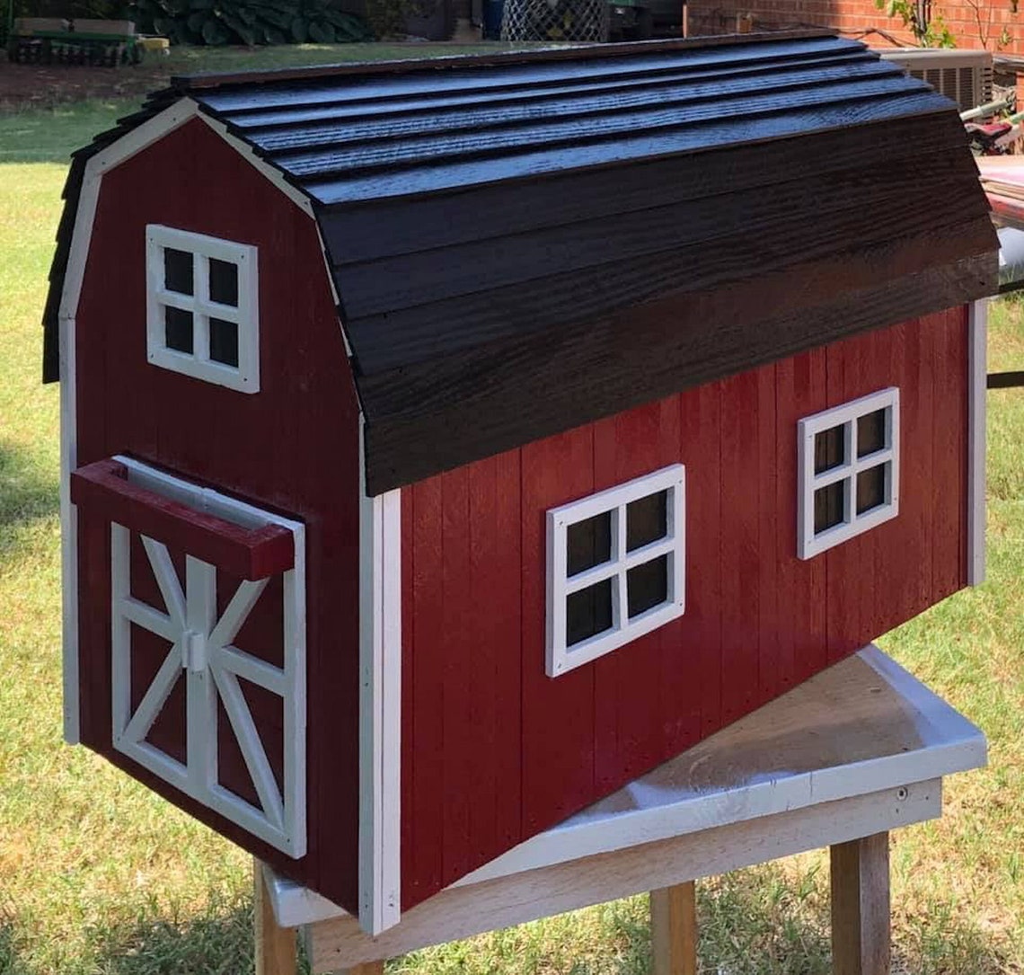 Wood Red Barn Mailbox Etsy