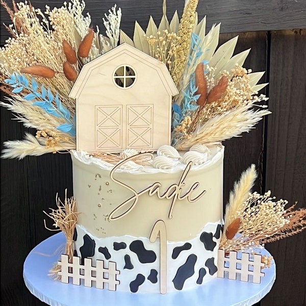 Farm birthday, farm theme baby shower, farm cake topper, barn cake topper, farm party decor, girl first birthday boy first birthday